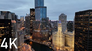 Droning Trough Skyscrapers Downtown Chicago 4K