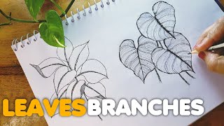 How To Draw Leaf BRANCHES || How To Draw CURVED LEAVES || Bullet journal, Doodle, Draw