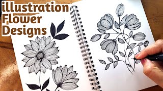 How To Draw ILLUSTRATION Flower || 3 Advanced FLower Drawing